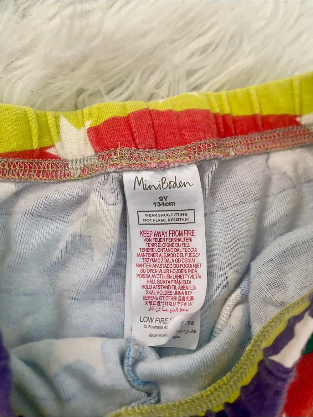 Mini Boden Snug Cotton Pajamas Set Rainbow Stars Stripes 9Y